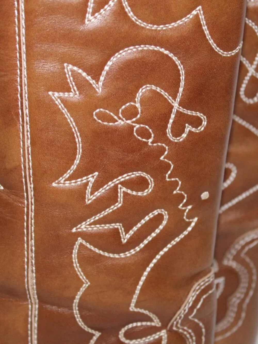 Ganni Knee High Leather Cowboy Western Boots Embroidered Brown Leather 40